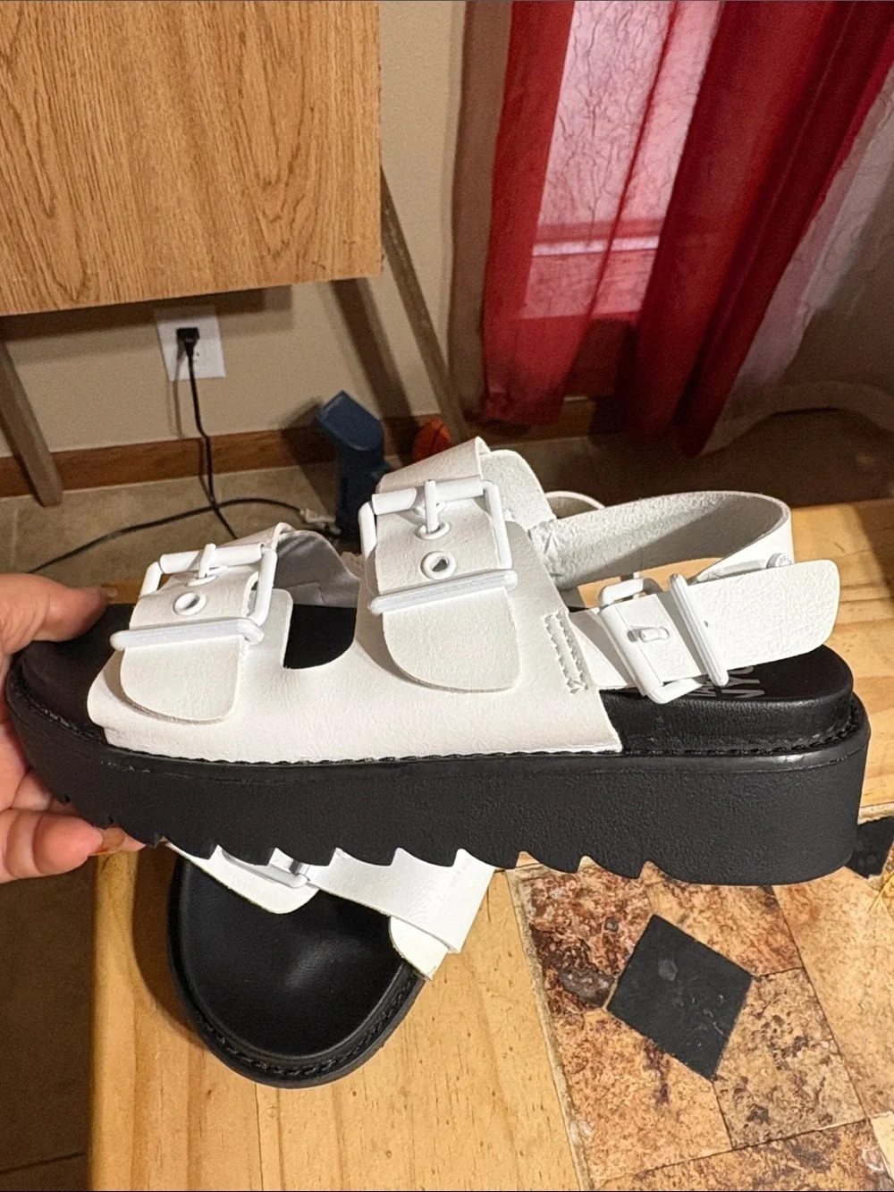 NWOT. Kids White Strappy Sandals with Black Sole